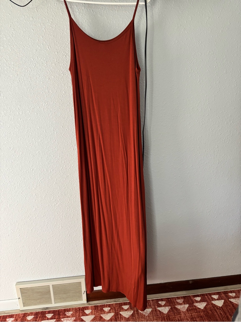 Slip Maxi Dress in Rust Red - Minimal Spaghetti Strap size medium women